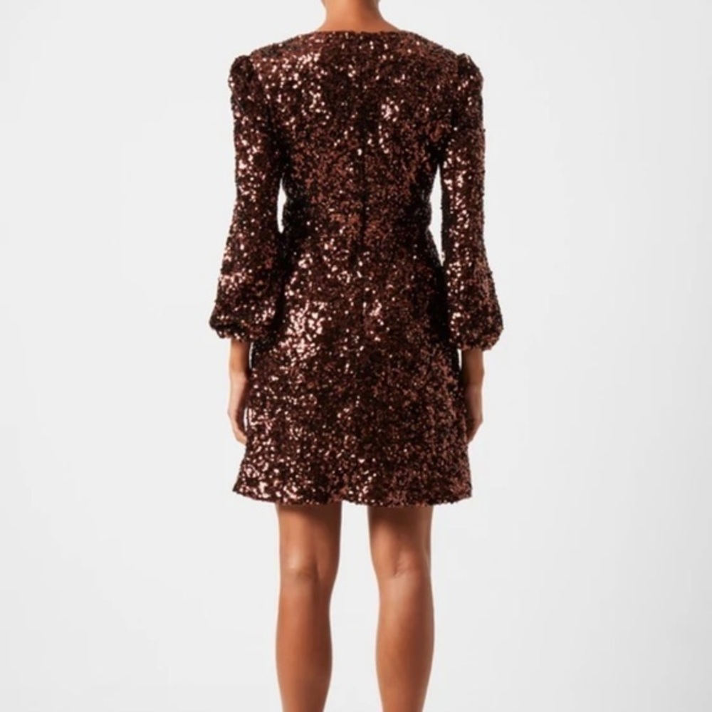 French Connection EEKA CLUSTER Sequin Mini DRESS in Bitter Chocolate Mul… - Picture 4 of 13